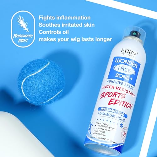 EBIN NEW YORK Wonder Lace Bond Adhesive Spray 6.08 Fl Oz Sports Edition ? Strong Hold ? Water-Resistant Wig Glue Spray for Front Lace Wig Application ? Designed for Active Lifestyles and Daily Wear