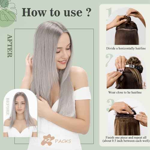 Clip in Hair Extensions Human Hair S-noilite Gray Human Hair Hair Clip in Extensions Full Head 8 Pieces/18 Clips 100% Real Human Hair Silky Straight 22"-110g Light Gray (#G1)