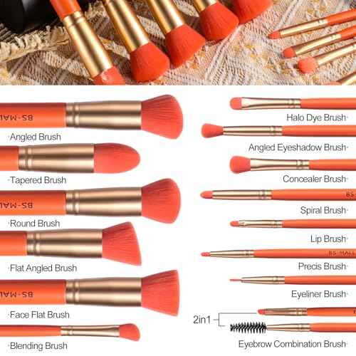 BS-MALL Makeup Brush Set 14 Pcs With Case - Foundation Brush, Concealer Brush, Blush Brush & Flawless Application ? Complete Luxury Cosmetic Brush Kit For Travel & Daily Use