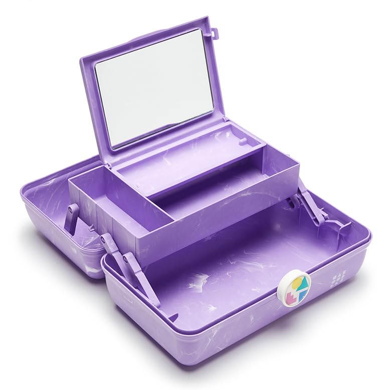 Caboodles On-The-Go Girl Makeup Box, Lavender Marble, Hard Plastic Makeup Organizer Box, Built-In Mirror, Secure Latch for Safe Travel, Spacious Storage for Large Items