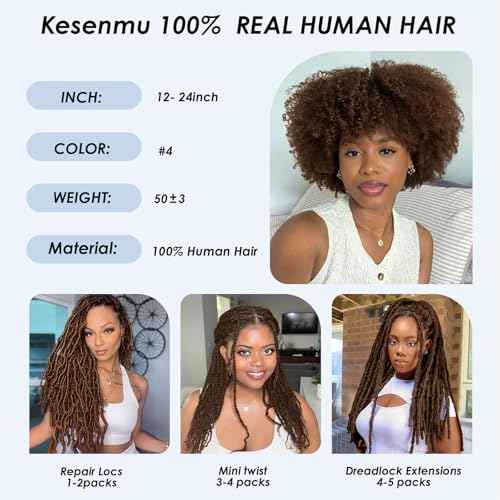 Afro Kinkys Bulk Human Hair,24 Inch 50g/Pack Afro Kinky-Curly Human Hair Bulk for Mini Twist,4C Chocolate Brown Bulk Human Braiding Hair For Micro,Crochet,Repair, Dreadlocks,Locs Extensions #4