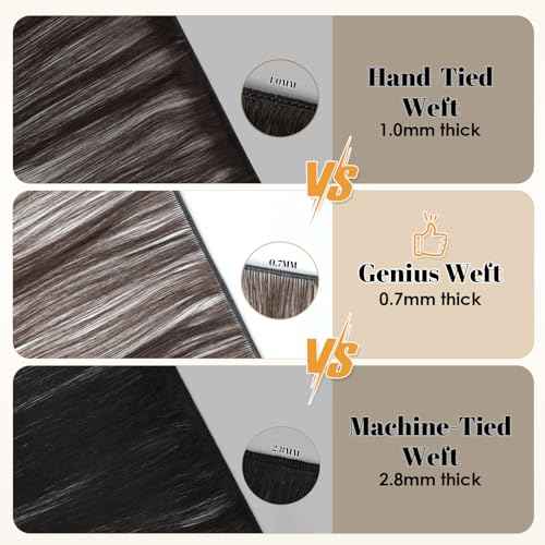 ABH AMAZINGBEAUTY HAIR Genius Weft Hair Extensions Human Hair Sew in Hair Extensions Real Human Hair Weft Extensions Straight Sew in Human Hair Extensions 50G, Walnut Brown #3, 18 Inch