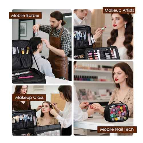 Adazzo Extra Large Makeup Case 8.5¡± Deep Professional Cosmetic Organizer Box Brush Holder with 3 Clear Set Bags/Lipstick Plate for Makeup Artists with Shoulder Strap/Adjustable Dividers/Luggage Sleeve
