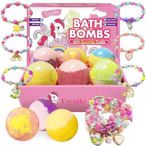 Unicorn Bath Bombs with Surprise Inside for Kids Girls, 6 Kids Bath Bombs with Jewelry Inside, Natural Bubble Bath Set for Skin Moisturizing, Birthday Christmas Easter Gifts for 4 5 6 7 8 Year Old