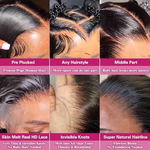 30 Inch Body Wave Lace Front Wigs Human Hair 200 Density 12a Grade 100% Virgin Human Hair Wigs for Black Women 13x6 Hd Transparent Lace Pre Plucked Natural Black