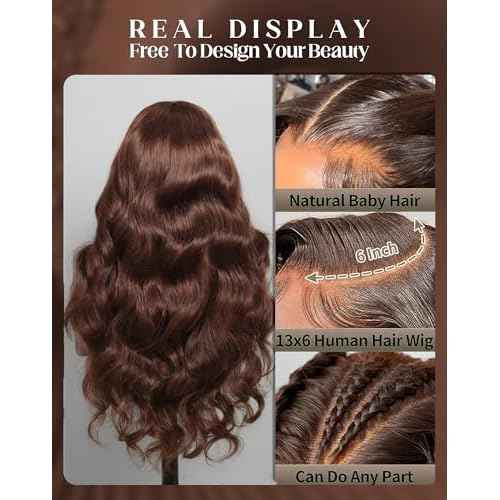 4# Chocolate Brown Lace Front Wig 26 Inch Body Wave Lace Front Wigs Human Hair 13x6 200 Density HD Lace Colored Wigs | Soft Non-shedding Non-tangling Full Length No Peculiar Smell