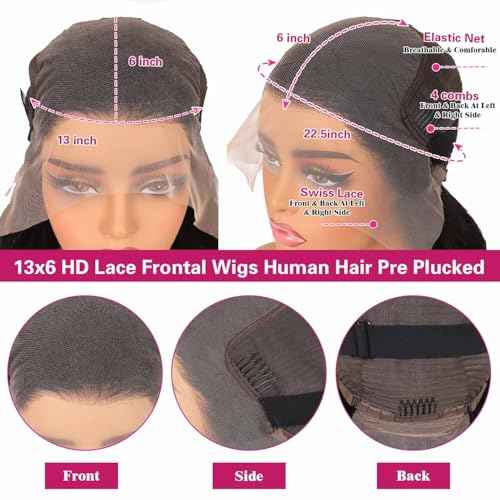 30 Inch Body Wave Lace Front Wigs Human Hair 200 Density 12a Grade 100% Virgin Human Hair Wigs for Black Women 13x6 Hd Transparent Lace Pre Plucked Natural Black