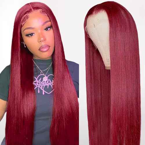 200% Density Burgundy Wig Human Hair,[2 Year Life],28 Inch 99j Burgundy 13x6 HD Lace Front Wigs Human Hair Pre Plucked,Straight Wigs Human Hair for Black Women Free Part