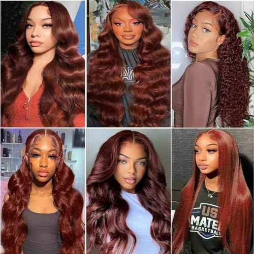 MUPRETTY Reddish Brown Lace Front Wigs Human Hair 180% Density 13x4 Auburn Colored Body Wave Wig Human Hair Pre Plucked Natural Hairline(24Inch,13x4 Lace Front Wig)