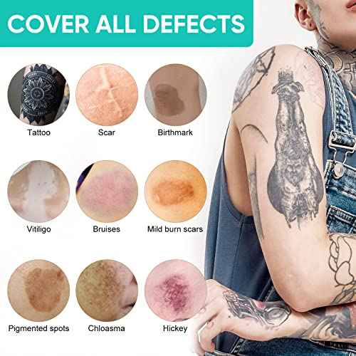 Tattoo Cover Up Makeup, 2 Colors Waterproof & Sweatproof Tattoo Cover Up Makeup, Long Lasting and Invisible Body Makeup Suitable for Vitiligo, Dark Spots, Scars-Natural