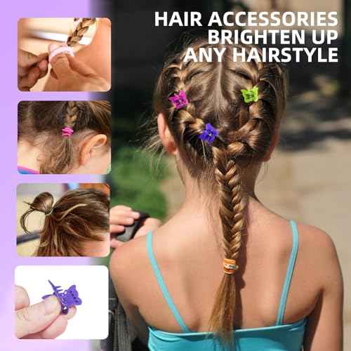 Hair Accessories Set for Girls Toddlers - Colorful Small Bands for Hair, No Damage Elastic Hair Ties, Clips and Topsy Tail Tools