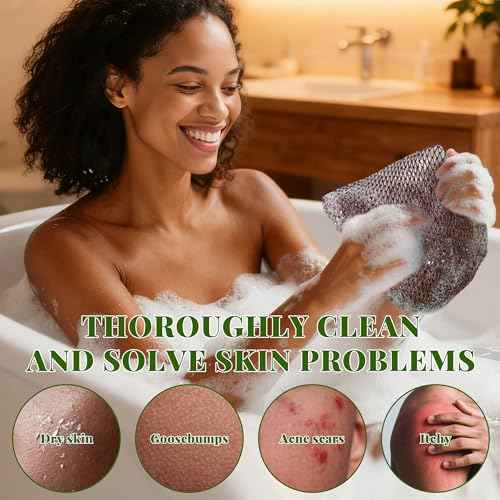 African Net Sponge Authentic, 3 Pieces Exfoliating Scrubber Bath Sponge for All Skin Types, Back Scrubber Loofah Washcloth for Shower, Gentle Exfoliation (Linen,Brown,Black)
