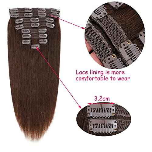 Clip in Hair Extensions Real Human Hair 9pcs 130g Dark Brown Hair Extensions Straight Natural Soft Human Hair Extensions Thick Remy Straight Clip in Hair Extensions 18inch Dark Brown