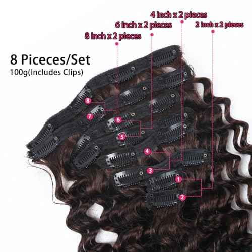 Clip in Hair Extensions Real Human Hair 18 Inch Double Weft Seamless Clip ins Brazilian Deep Wave Curly Remy Human Hair Extensions for Women 8Pcs 120g 20 Clips Dark Brown