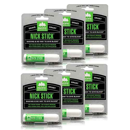 Pacific Shaving Company Nick Stick - A Shave Essential - Puts Nicks in Their Place - Liquid Roll-On Applicator, Dries Clear - With Vitamin E & Aloe Vera (0.25 Oz, 6 Pack)