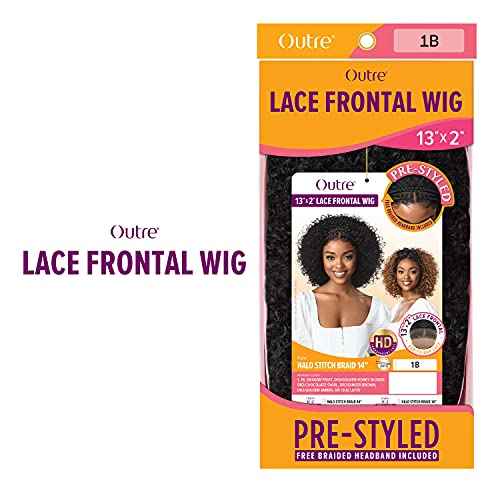 Outre Pre-Styled Synthetic HD 13X2 Lace Frontal Wig - HALO STITCH BRAID 14" (1 Jet Black)