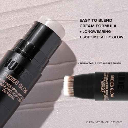 Nudestix Nudies Glow Highlighter Stick ? Multi-Use Cream Highlighter for Cheeks, Eyes & Body with Built-In Brush | Dewy, Radiant Finish | Clean, Vegan & Travel-Friendly Makeup