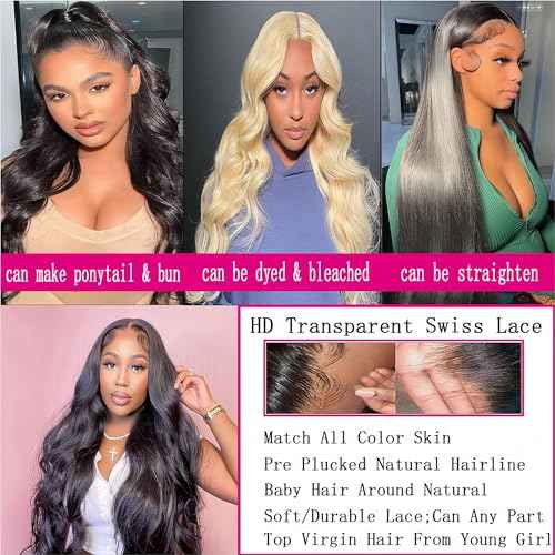 28 Inch 13x4 Lace Front Wigs Human Hair Body Wave Lace Front Wigs Human Hair Pre Plucked 13x4 Hd Lace Frontal Wigs Hd Lace Front Wigs for Black Women 180% Density