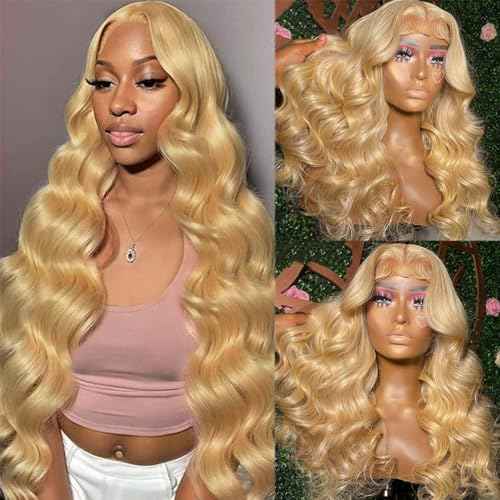 Honey Blonde Lace Front Wig Human Hair Body Wave 13x4 HD Lace Frontal Wigs Pre Plucked 180% Density Colored Honey Blonde Human Hair Lace Front Wigs for Black Women 13x4 Real Remy Hair Lace Wig 20 Inch