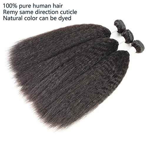 Yaki Straight Bundles Human Hair Kinky Straight Bundles Weave Real Brazilian Remy Hair 14 16 18 inch 12a 100% Unprocessed Virgin Hair Extensions Natural Color