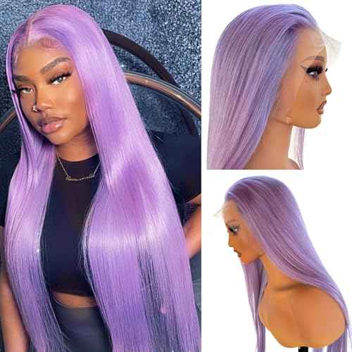 Ubetta Lilac Purple Wig Human Hair, 13x6 Lace Front Wigs Human Hair Glueless Purple Wigs Pre Plucked 22 Inch Lace Front Wigs for White Women 180% Density HD Straight Lace Frontal Wig Colored Lavender