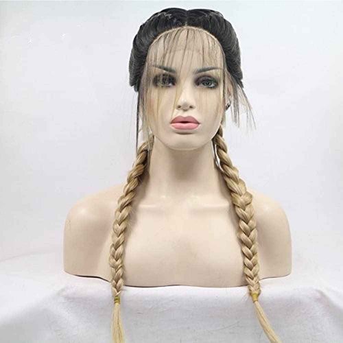 xiweiya wigs Brown with Dark Root Double Braids Synthetic Braided Lace Front Wig with Baby Hair Heat Resistant Fiber Middle Part for Women,Drag Queen Family Party Cosplay 24 inch
