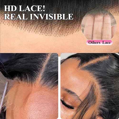 Human Hair Wig Body Wavy 13x4 HD Lace Front Wig 28Inch Human Hair Wigs Glueless Pre Plucked 180% Density Virgin Hair Natural Black (1B) For Women