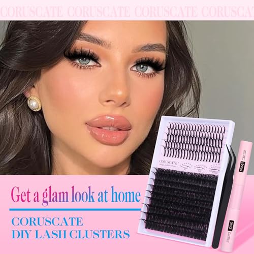 Lash Clusters Kit 100D Long Lash Spikes Lash Extension Kit Thick Eyelash Clusters Volume Individual Lashes Kit Mega Cluster Eyelash Extensions Strip Lashes DIY Spiky Lash Bond and Seal by CORUSCATE