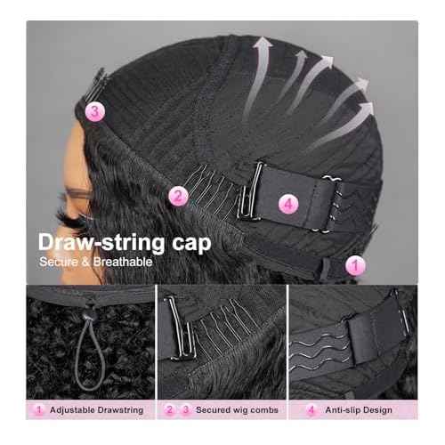 BGM GIRL Kinky Straight 3 in 1 Half Wig Human Hair Glueless Wear and Go No Lace Flip Over Wig With Adjustable Drawstring 180 Density Natural Look Wig For Women 18 Inch