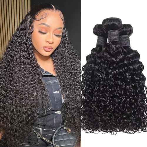 Bundles Human Hair Deep Wave 16 18 20 Inch 12A Deep Curly Bundles Human Hair Extensions 100% Unprocessed 3 Bundle Brazilian Virgin Human Hair Extensions Wet and Wavy Double Weft Bundles Natural