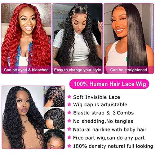 13x6 HD Transparent Lace Front Wigs, 180% Density Water Wave, Unprocessed Brazilian Virgin Human Hair, Soft and Natural, Medium Cap Size