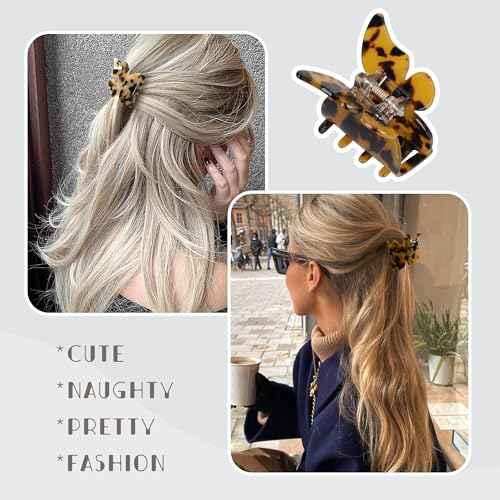 Butterfly Hair Clips Hair Claw Butterfly Tortoise Shell Jaw Clips 2.3 inch Beautiful Hair Accessories for Girls and Women. (3 pack)