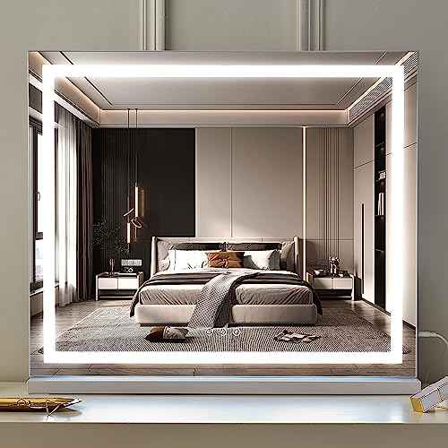 HIEEY Lighted Makeup Mirror, Hollywood Vanity Mirror with Lights, Three Color Lighting Modes, with 4in 20X Magnification Mirror, Smart Touch Control, 360¡ÆRotation (22.8in,White)