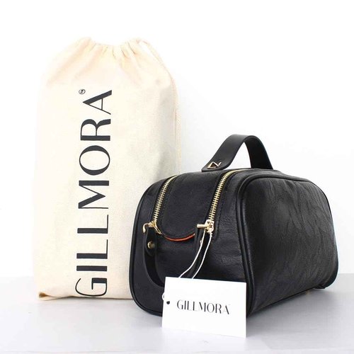 Gillmora Toiletry Bag for Men & Women, Travel Dopp Kit with Handle, PU Leather Shaving and Makeup Organizer,Cosmetic and Grooming Bag, Portable Toiletries Bag with Bonus Pouch (Pure Black)