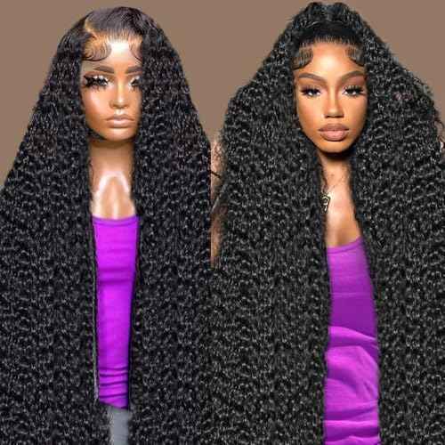 13x6 Deep Wave Lace Front Wigs Human Hair 180% Density Curly Glueless Wigs Wet and Wavy Wigs Pre Plucked for Women 24 Inch