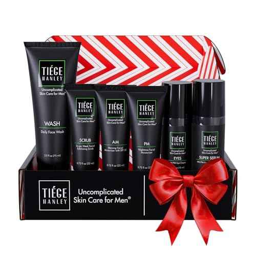 Tiege Hanley Skin Care Set for Men, Anti Aging Routine, System Level 3, Daily Face Wash, Facial Scrub, Two Moisturizers, Eye Cream, and Serum for Healthy, Hydrated Skin, Men¡¯s Skin Care, 6 Piece Kit