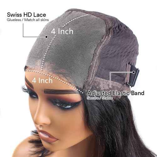 Caijuxing Wear And Go Glueless Wigs Human Hair Body Wave Lace Front Wig 4x4 Hd Lace Closure Wigs Human Hair Glueless Wigs Human Hair Pre Plucked Pre Cut For Beginners 180% Density (24 Inch)