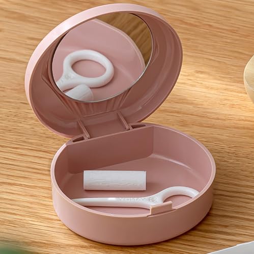 LCFALO Denture Case, Denture Case - With Mirror Convenient Denture Bath for Soaking and Cleaning for Full Dentures (pink)