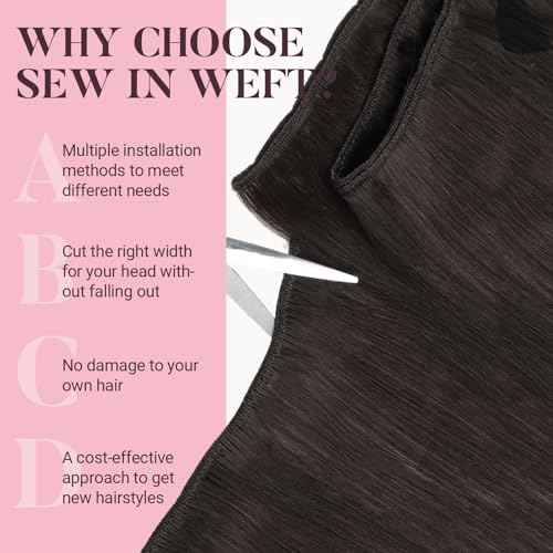 MAXITA Sew in Hair Extensions Real Human Hair, Weft Hair Extensions Human Hair, #2 Dark Brown 22 inch 110g Double Weft Remy Silky Sew in Weft Hair Extension Human Hair