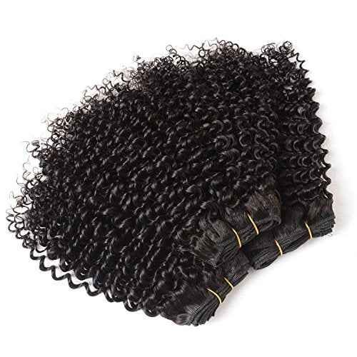 Curly Bundles Human Hair Brazilian Kinky Curly Virgin Hair 18 inch 3 Bundles 9A Grade Unprocessed Remy Virgin Curly Human Hair Weave Extensions with Natural Black Color