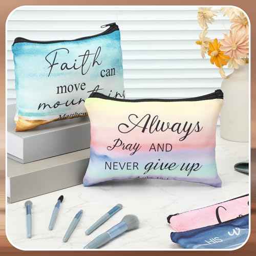Pinkunn 16 Pcs Inspirational Christian Gifts for Women Religious Makeup Bags Bulk Religious Gifts for Women Inspirational Bible Verse Pencil Pouch Makeup Bags with Zipper for Travel(Bible Landscape)