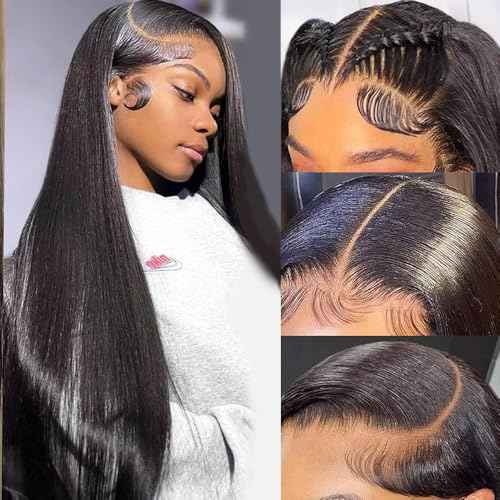 Straight Lace Front Wigs Human Hair 200% Density 13x6 HD Lace Front Wigs for Black Women 28inch Pre Plucked with Baby Hair Transparent Glueless Straight Lace Frontal Wigs Natural HairLine