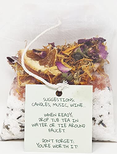 Tub Tea Natural & Organic Floral with Bath Salts- Handmade Herbal Soak for Relaxation & Muscle Relief! Self Soothing Bath Experience! These Tub Tea Herbal Bath Bags Make Great Gifts! (Pack of 2)