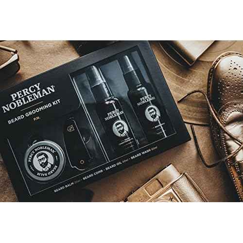 Percy Nobleman Beard Grooming Kit - Signature Scented Beard Oil 50ml, Wash 50ml, Balm 20ml & Comb