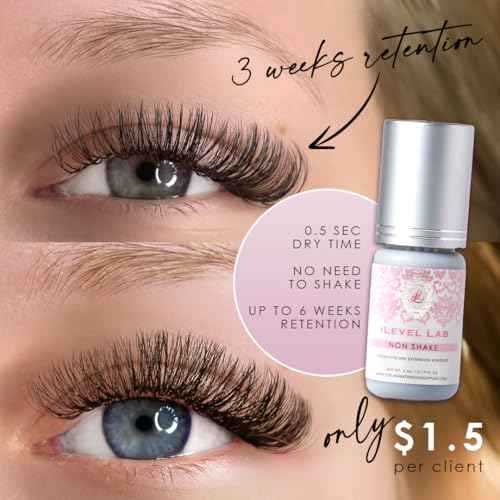 Non Shake Extra Strong Eyelash Extension Glue iLevel Lab - No Need to Shake (0.17fl.oz / 5ml) / 0.5 Sec Dry/Retention ? 4 Weeks/Black Adhesive/Professional Supplies