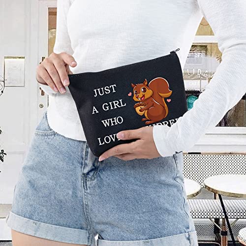 LEVLO Funny Squirrel Cosmetic Bag Animal Lover Gift Just A Girl Who Loves Squirrels Makeup Zipper Pouch Bag Squirrel Lover Gift (Loves Squirrels Black)