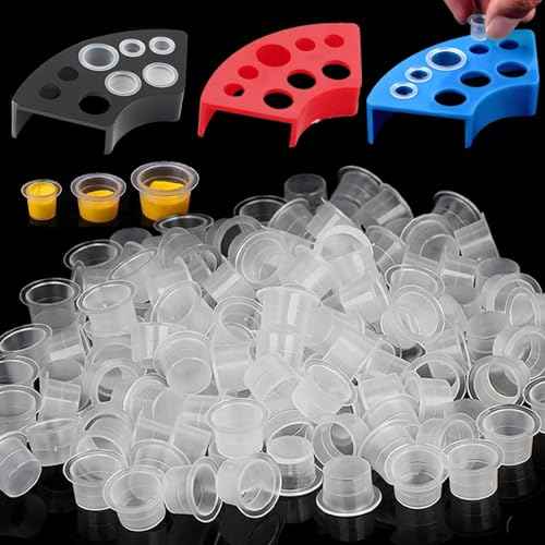 Yuelong 1003pcs Tattoo Ink Caps Holder Kit - 1000pcs Mixed Tattoo Cups with 3pcs Ink Caps Holders Color Pigment Cap Set for Tattooing Permanent Makeup Container Cap Tattoo Supplies