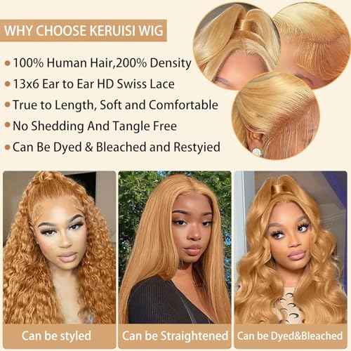 28 Inch Honey Blonde Wig Human Hair 200% Density 13x6 Body Wave Pre Plucked Glueless HD Transparent Lace Frontal Human Hair