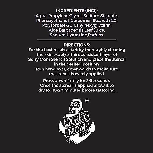 Sorry Mom Tattoo Stencil Gel Solution - Tattoo Transfer Gel for Tattooing - Long Lasting, Clear & Dark Stencils - The Original HOLD FAST - Developed in the USA by Professional Artists (3.4 oz)