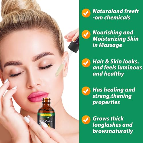 Uocasi 2Pack Jamaican Black Castor Oil, 100% Pure Cold Pressed in Glass Bottles, Body Massage, Hair Growth, Eyebrow Nourishment, 4.04 Oz